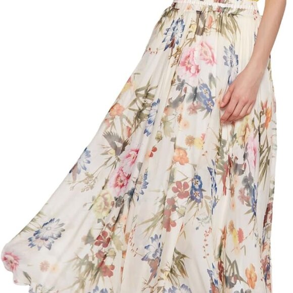 Summer Full Length Boho Floral Print Pleated Chiffon Long Maxi Skirt - Picture 1 of 4